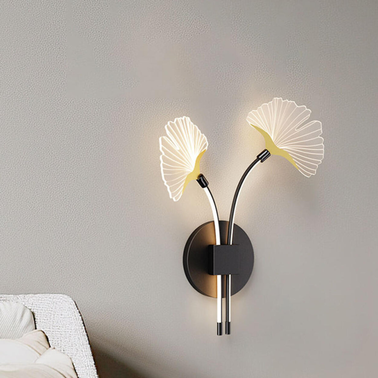 Modern Dual Leaf Bedside Metal LED Wall Sconce Image - 14