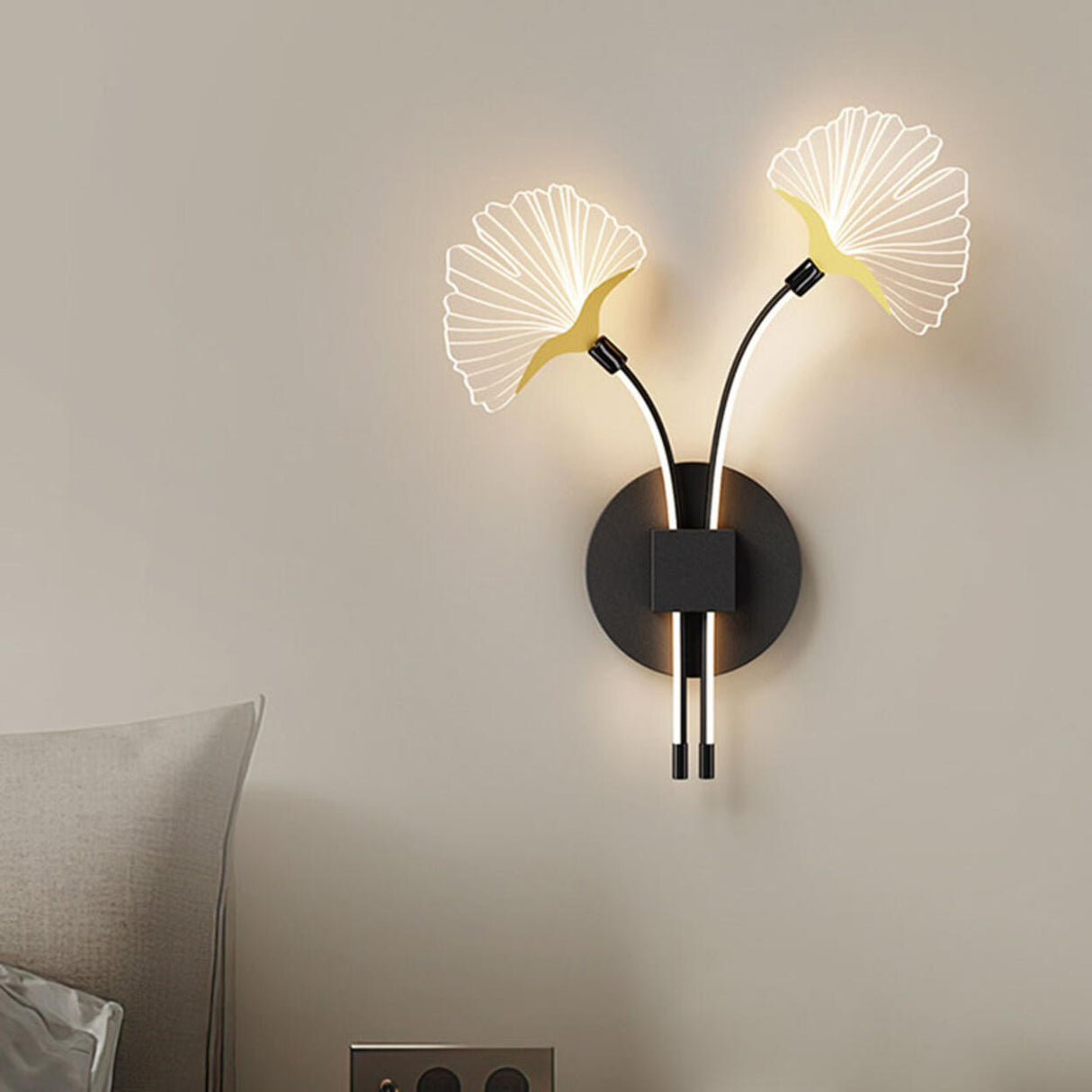 Modern Dual Leaf Bedside Metal LED Wall Sconce Image - 3