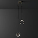 Modern Dual Light Glass Globe and Ring Bedroom Pendant Light Image - 2