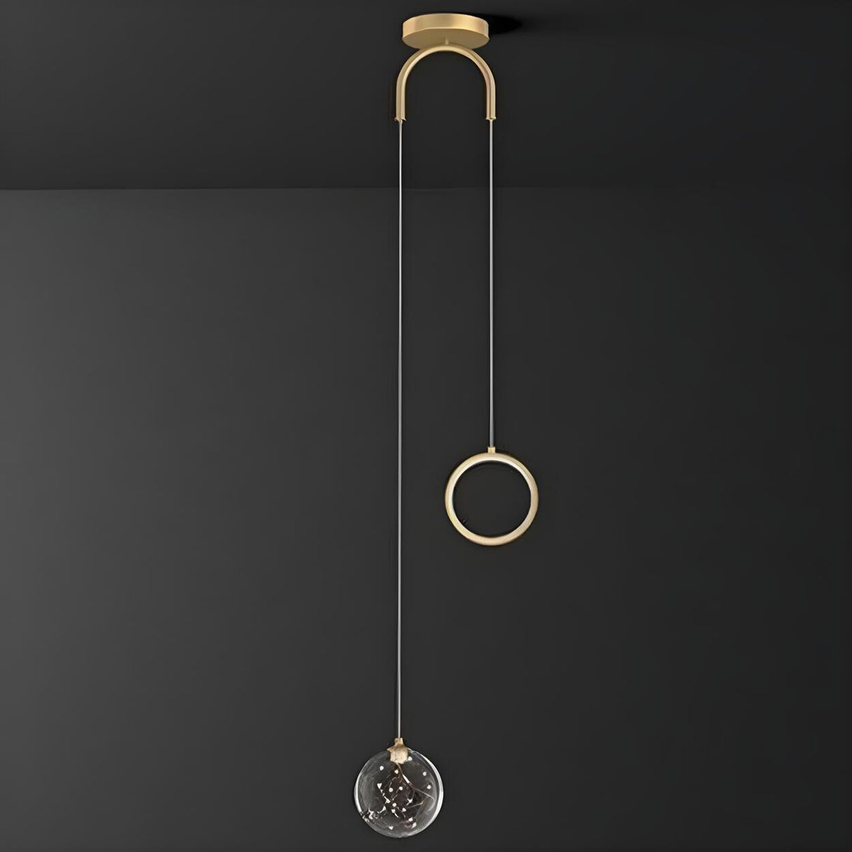 Modern Dual Light Glass Globe and Ring Bedroom Pendant Light Image - 8