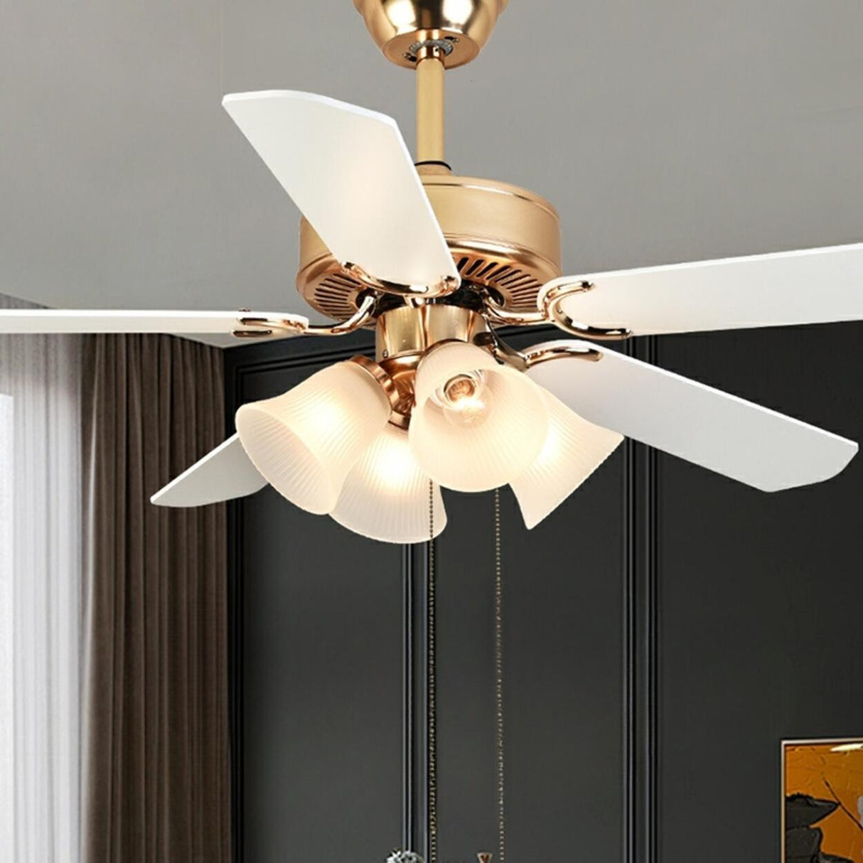 Modern Elegant 5 Blade Flower Shade Ceiling Fan Light Image - 1