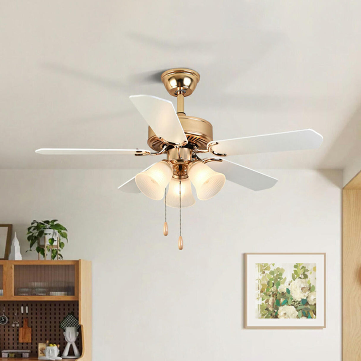 Modern Elegant 5 Blade Flower Shade Ceiling Fan Light Image - 16