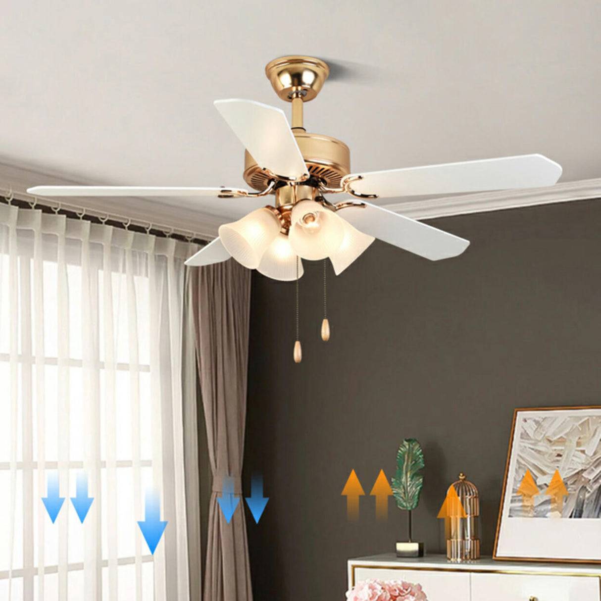 Modern Elegant 5 Blade Flower Shade Ceiling Fan Light Image - 17