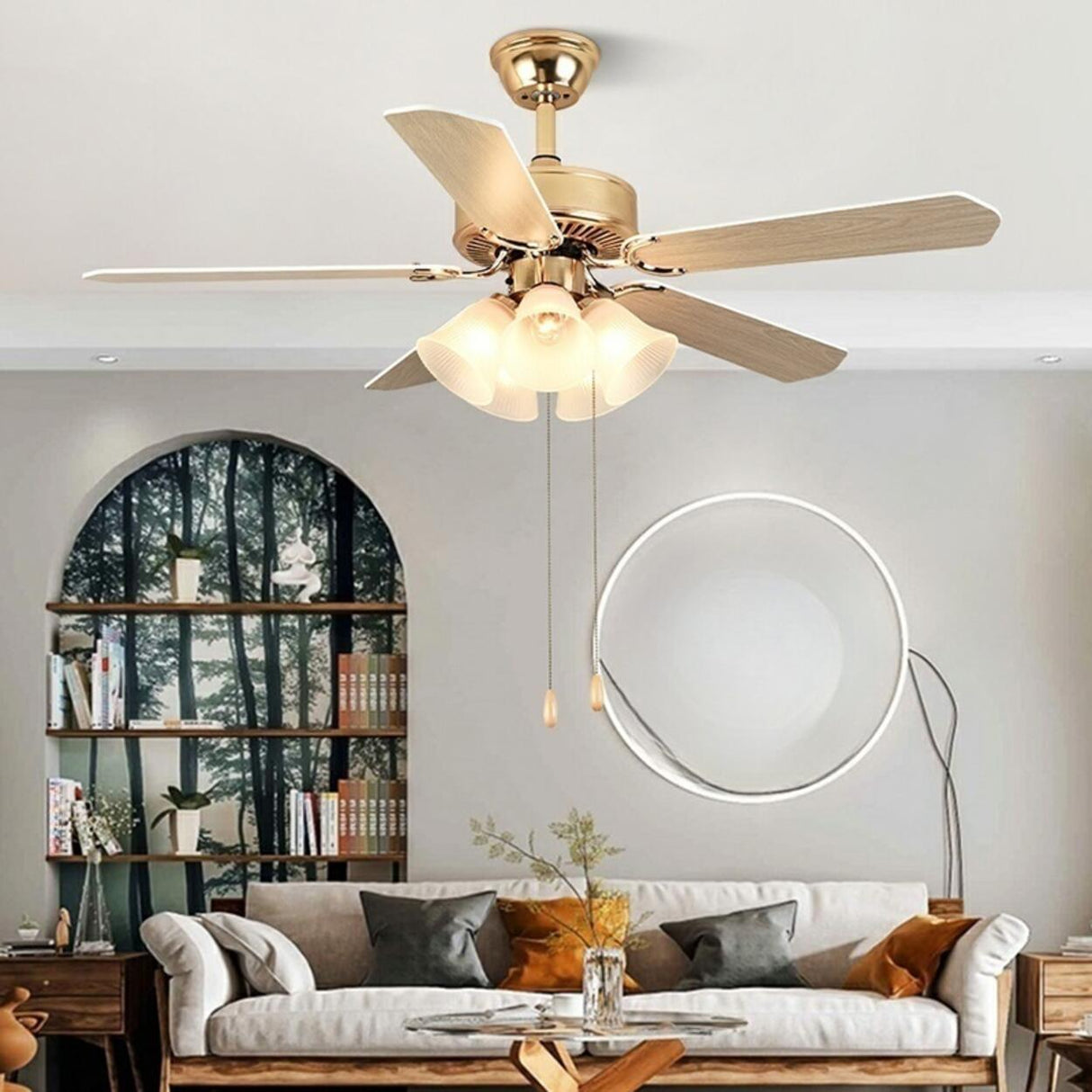 Modern Elegant 5 Blade Flower Shade Ceiling Fan Light Image - 3