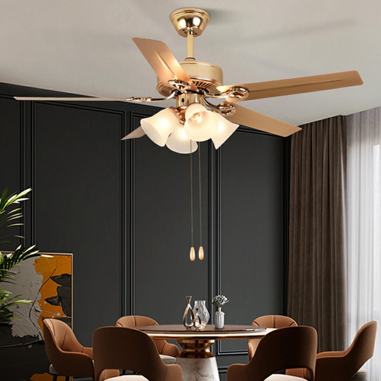 Modern Elegant 5 Blade Flower Shade Ceiling Fan Light Image - 5