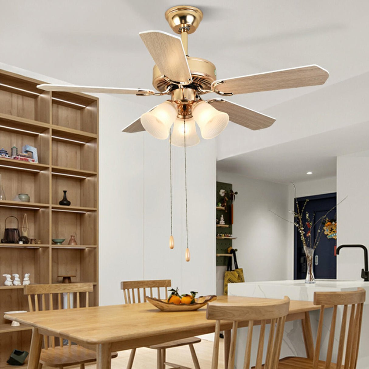 Modern Elegant 5 Blade Flower Shade Ceiling Fan Light Image - 8