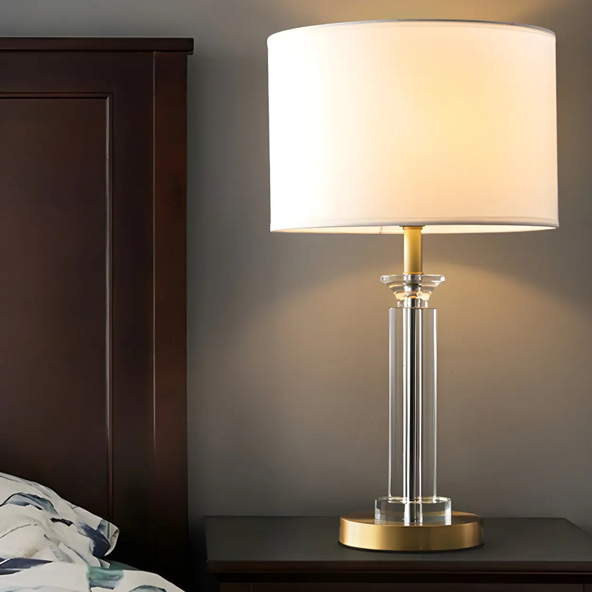 Modern Elegant Barrel Shade Gilded Metal Table Lamp Image - 10