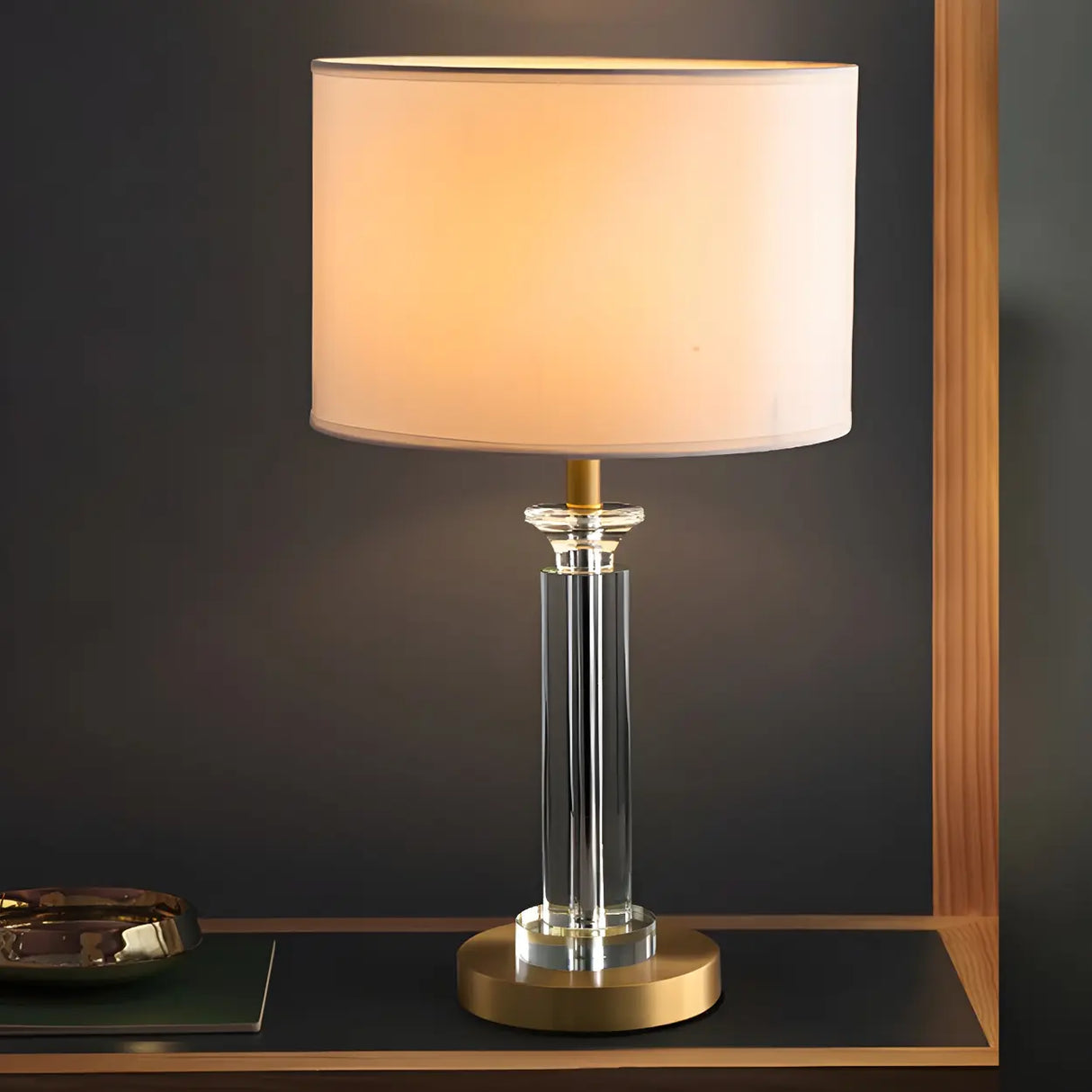 Modern Elegant Barrel Shade Gilded Metal Table Lamp Image - 2