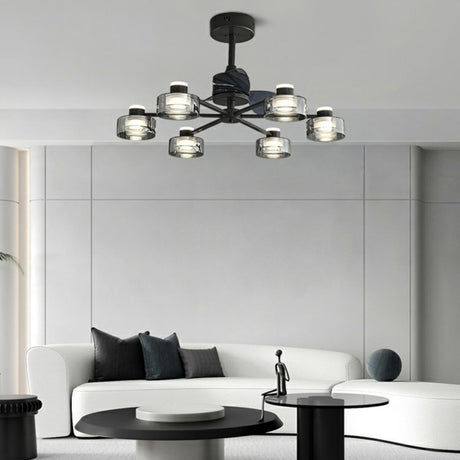 Modern Elegant Black Sputnik Chandelier Fan With Light Image - 2