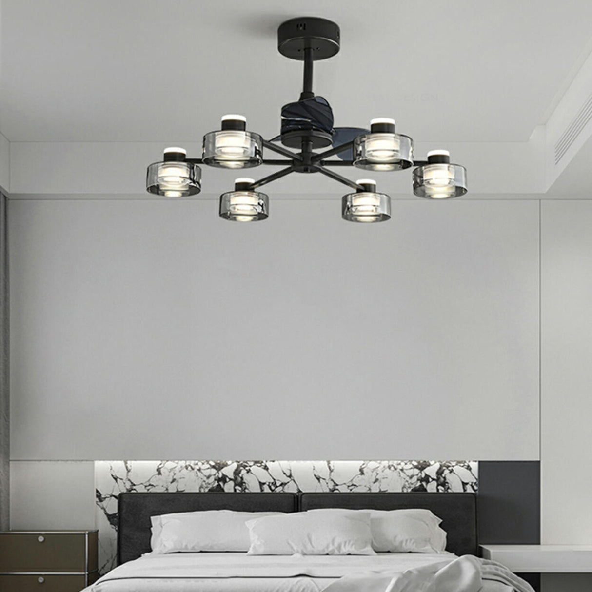 Modern Elegant Black Sputnik Chandelier Fan With Light Image - 3