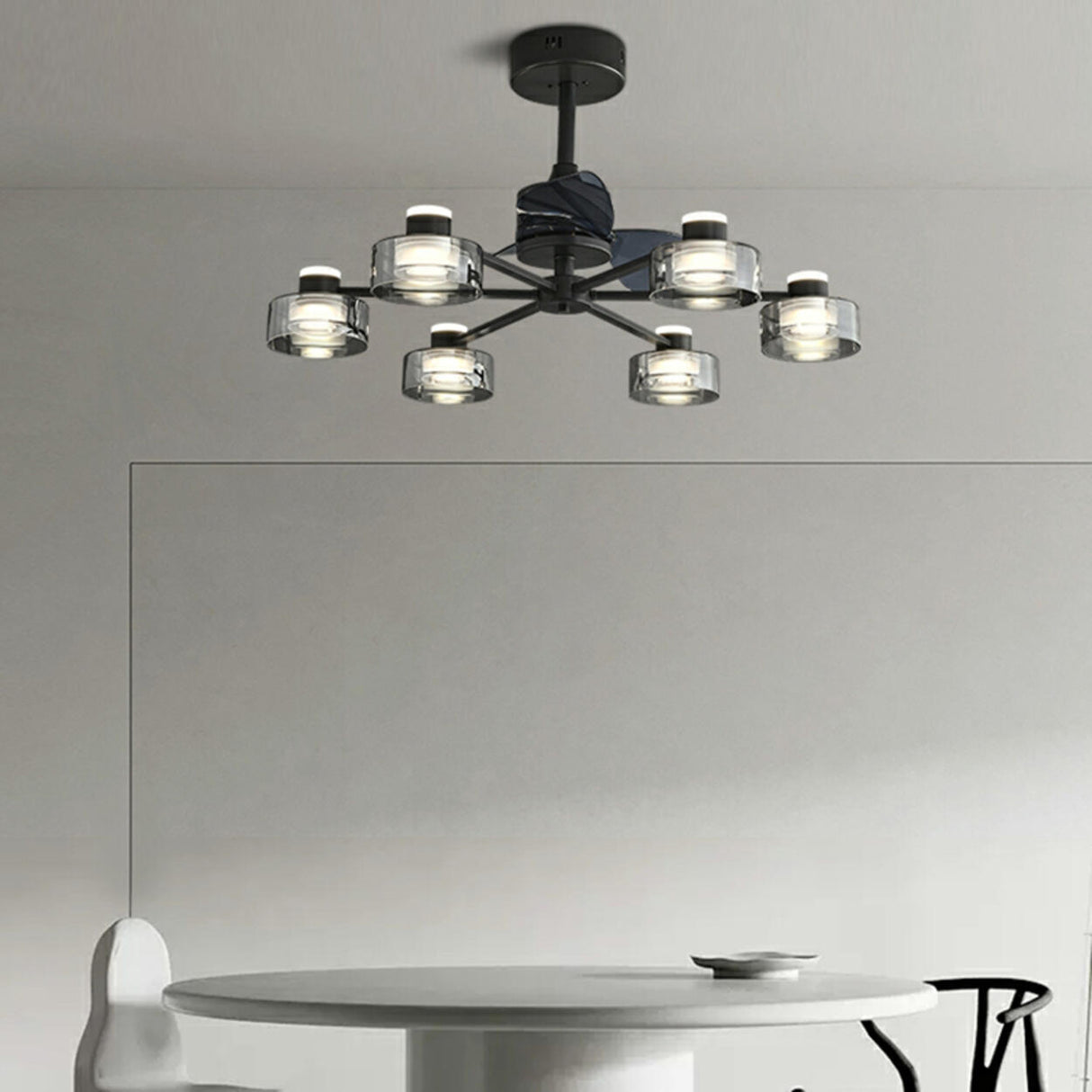 Modern Elegant Black Sputnik Chandelier Fan With Light Image - 4