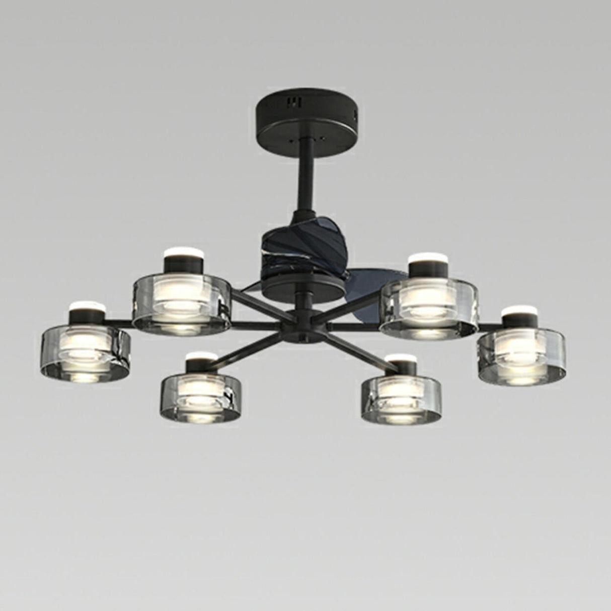 Modern Elegant Black Sputnik Chandelier Fan With Light Image - 6