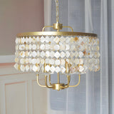 Modern Elegant Brass White Shell Drum Pendant Chandelier Image - 1