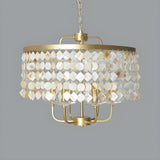 Modern Elegant Brass White Shell Drum Pendant Chandelier Image - 3