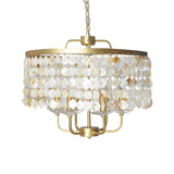 Modern Elegant Brass White Shell Drum Pendant Chandelier Image - 4