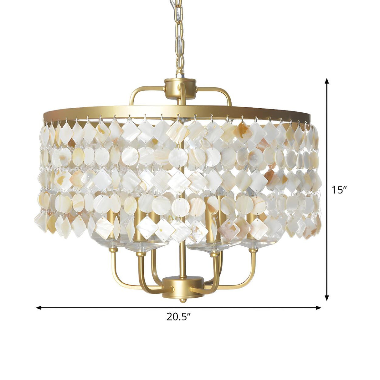 Modern Elegant Brass White Shell Drum Pendant Chandelier Image - 5