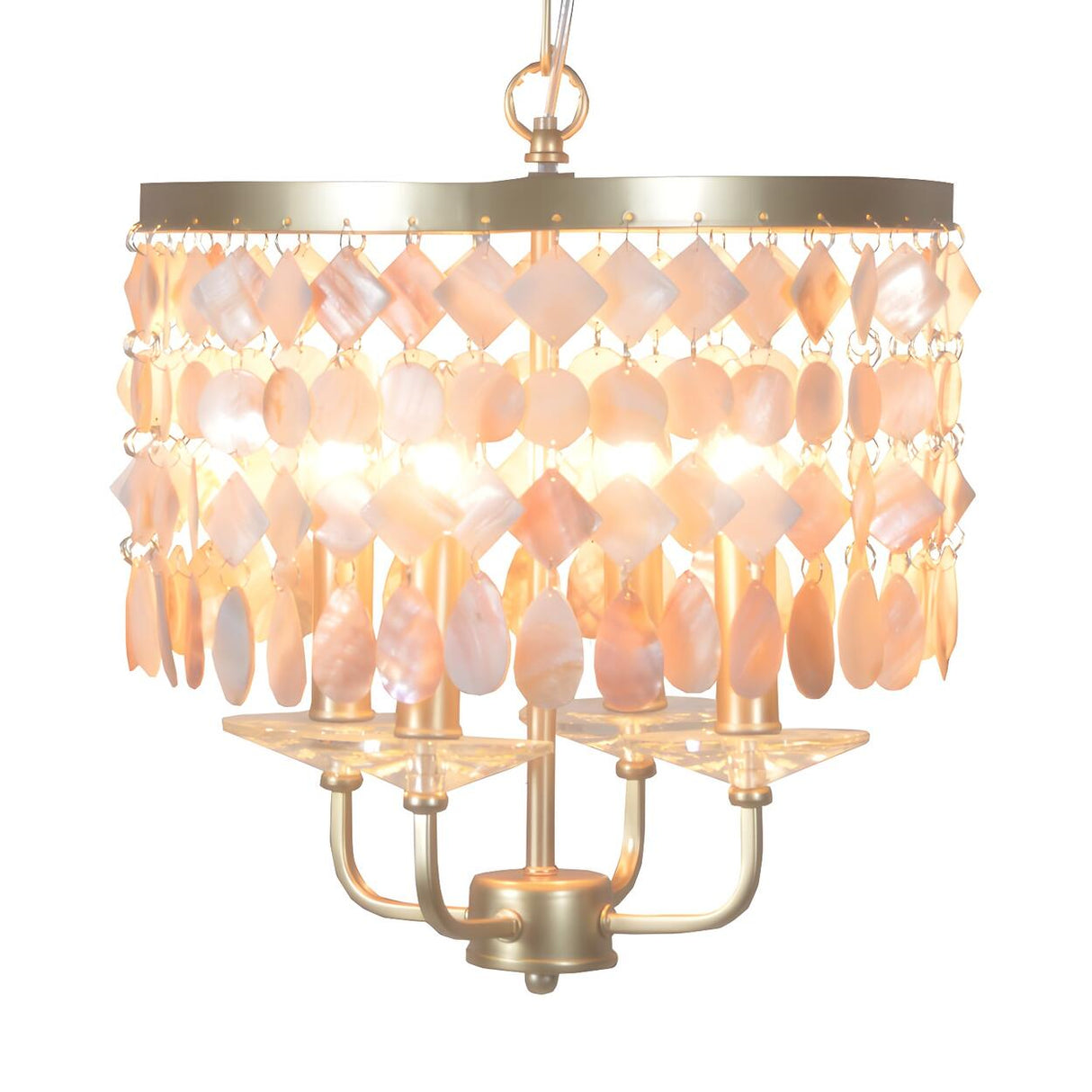 Modern Elegant Brass White Shell Drum Pendant Chandelier Image - 8