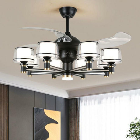 Modern Elegant Column Shade Chandelier Fan with 8 Lamps Image - 1