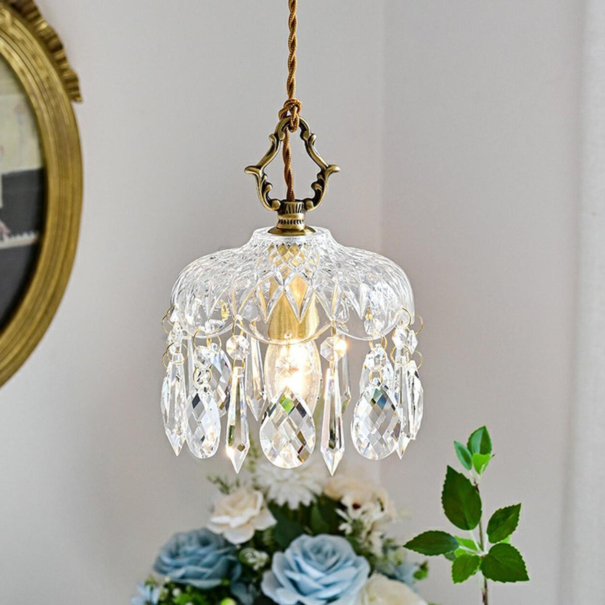 Modern Elegant Crystal Dome Adjustable Pendant Light Image - 1