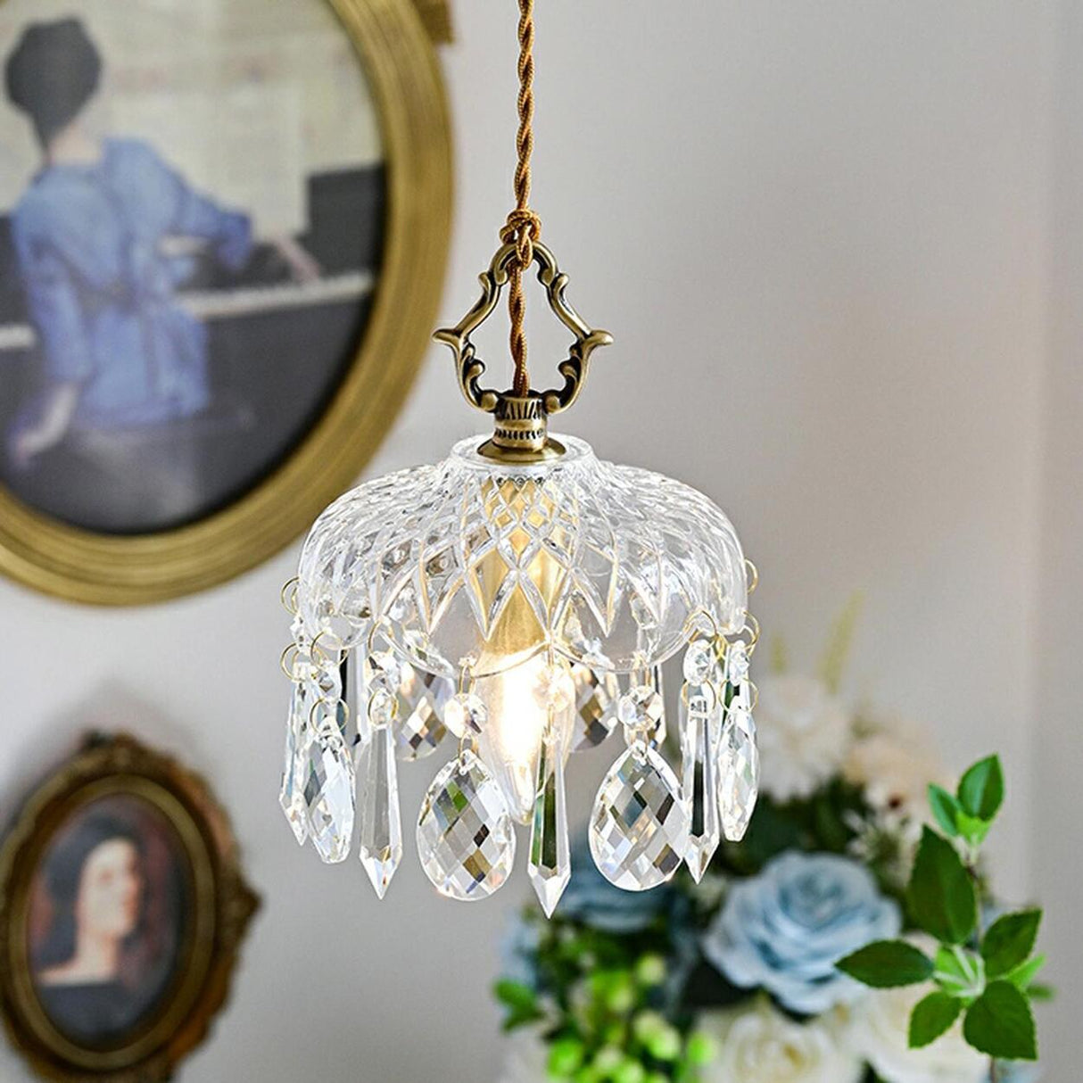 Modern Elegant Crystal Dome Adjustable Pendant Light Image - 4