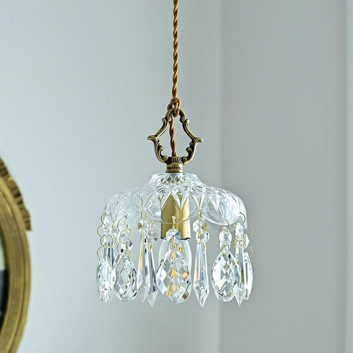 Modern Elegant Crystal Dome Adjustable Pendant Light Image - 5