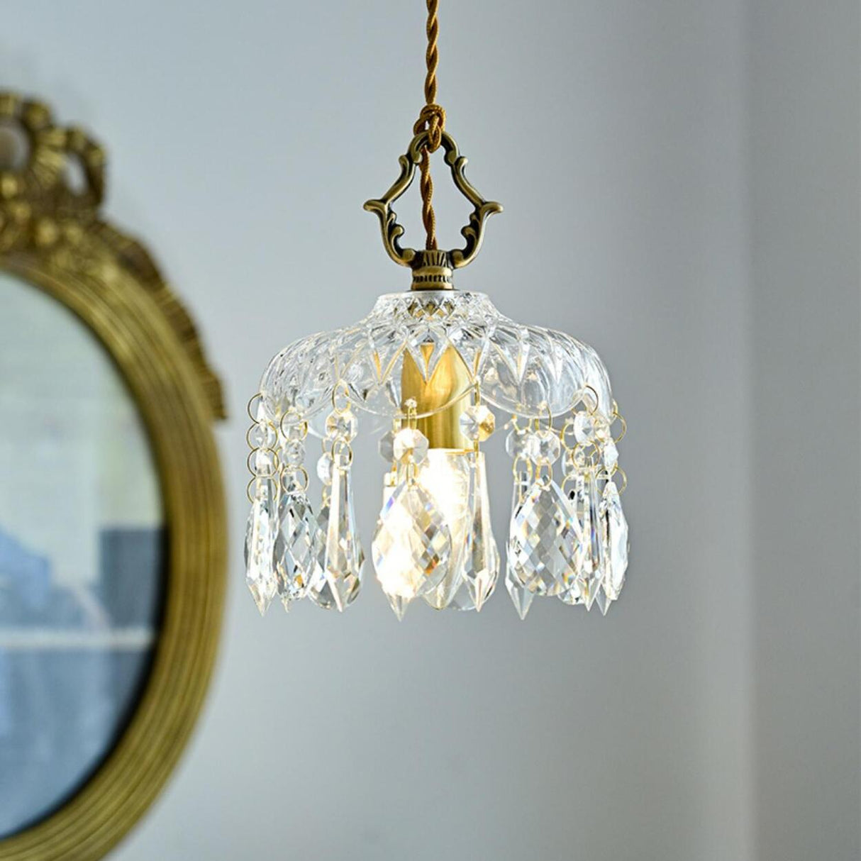 Modern Elegant Crystal Dome Adjustable Pendant Light Image - 6