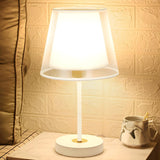 Modern Elegant Double Fabric Shade Iron Table Lamp Image - 11