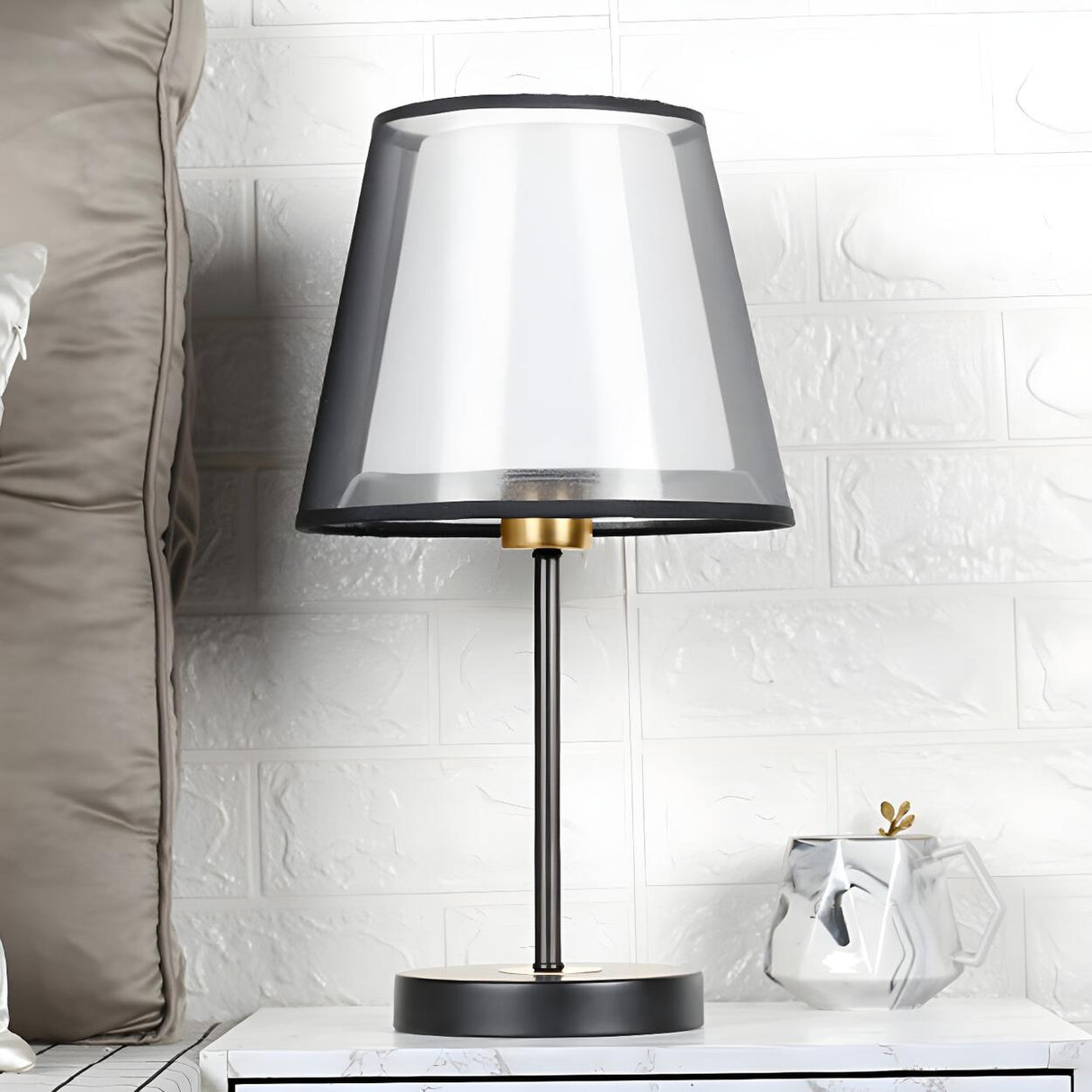 Modern Elegant Double Fabric Shade Iron Table Lamp Image - 14