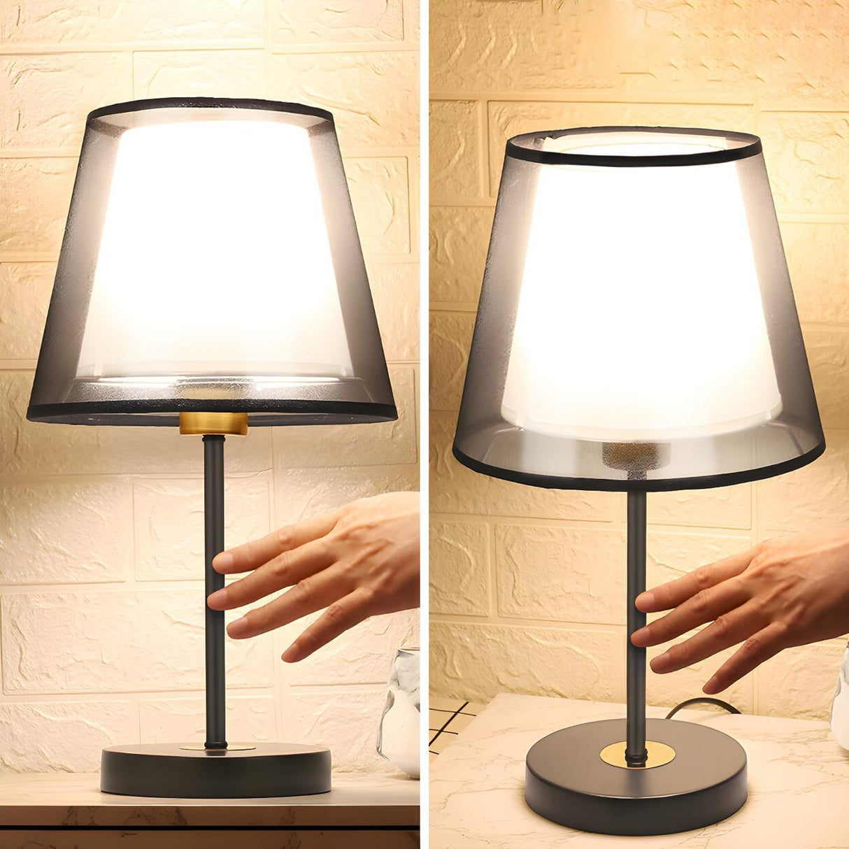 Modern Elegant Double Fabric Shade Iron Table Lamp Image - 16