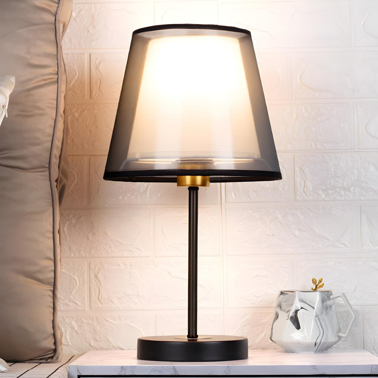 Modern Elegant Double Fabric Shade Iron Table Lamp Image - 4