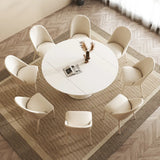 Modern Elegant Expandable Round White Stone Dining Table Image - 2