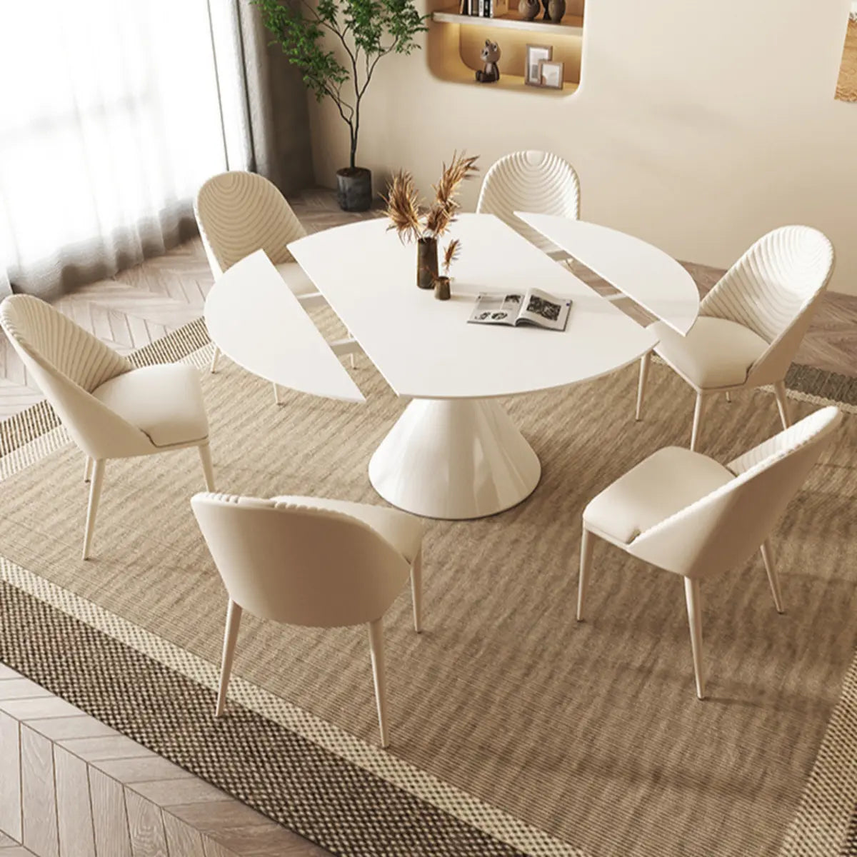 Modern Elegant Expandable Round White Stone Dining Table Image - 3