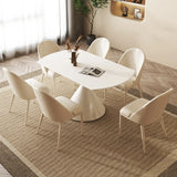 Modern Elegant Expandable Round White Stone Dining Table Image - 4