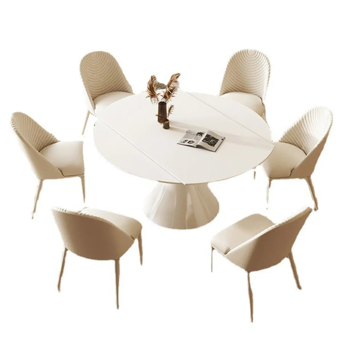 Modern Elegant Expandable Round White Stone Dining Table Image - 5