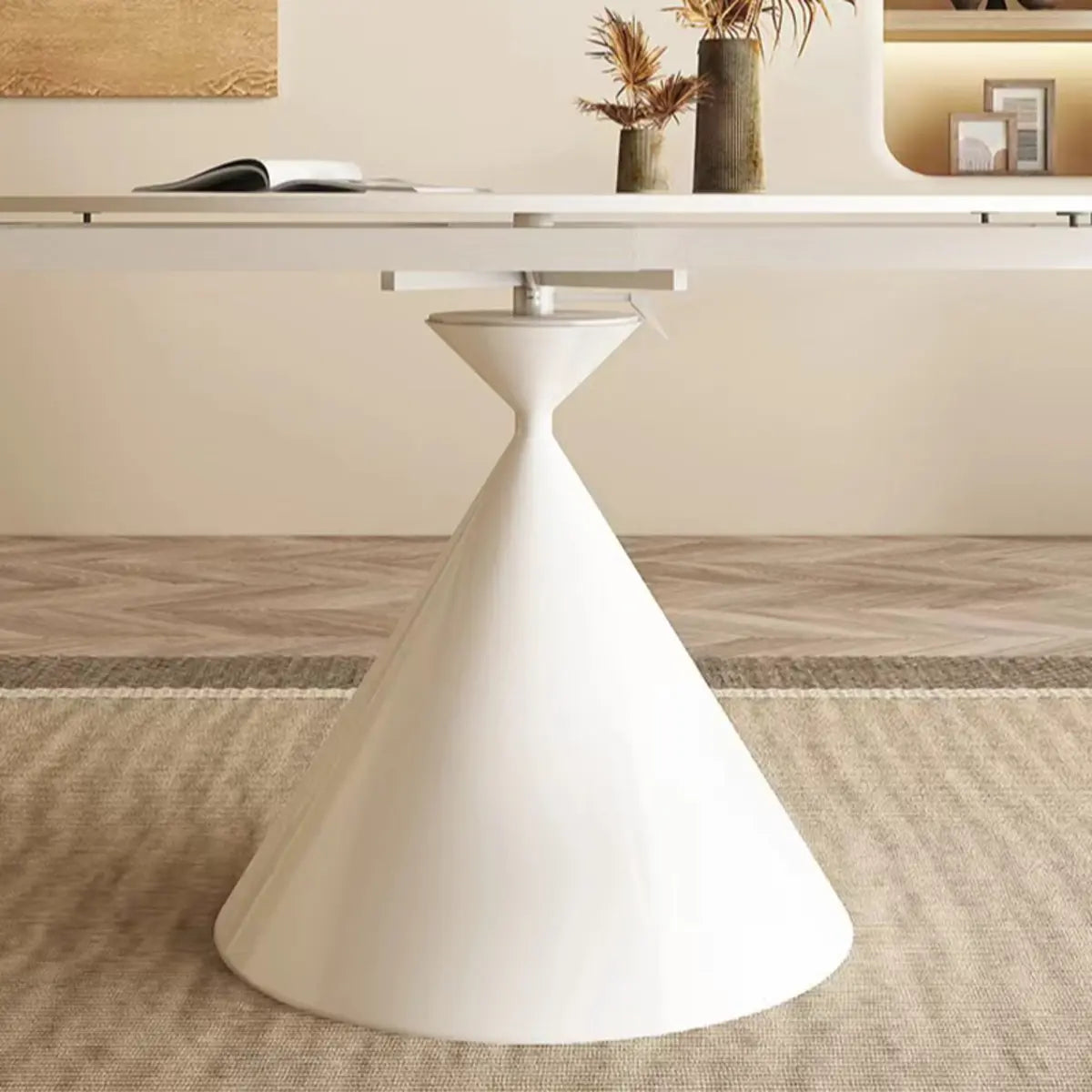 Modern Elegant Expandable Round White Stone Dining Table Image - 9