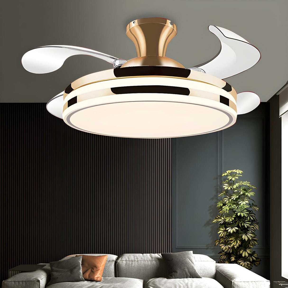 Modern Elegant Finish Round LED Ceiling Fan with Light Image - 1