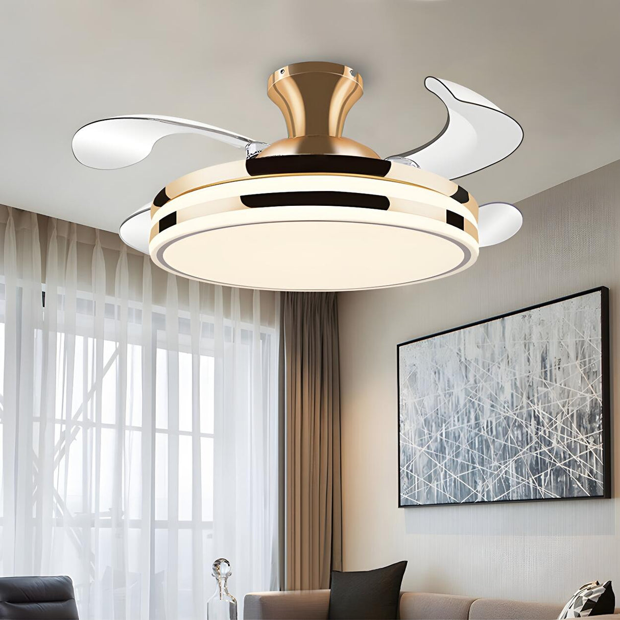 Modern Elegant Finish Round LED Ceiling Fan with Light Image - 15