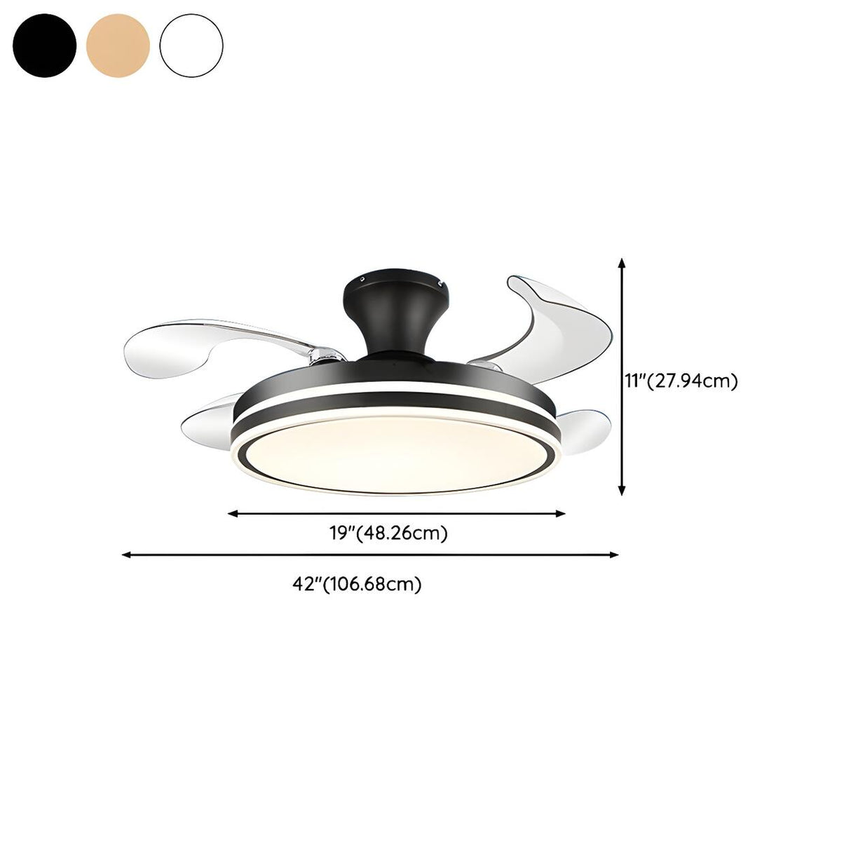 Modern Elegant Finish Round LED Ceiling Fan with Light 