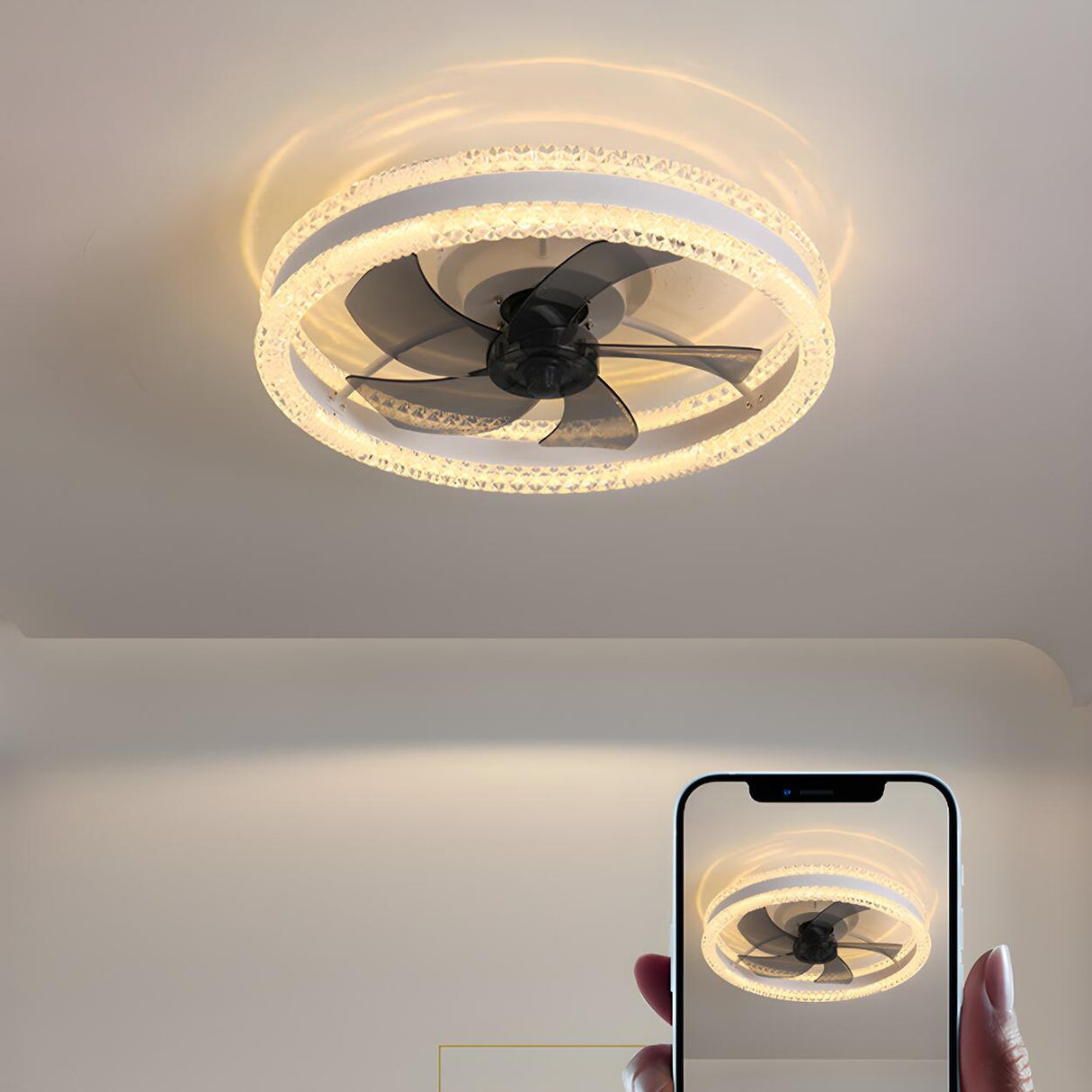 Modern Elegant Flush Ring Ceiling Fan with LED Light Image - 18