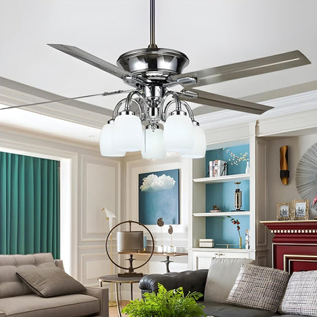 Modern Elegant Metal Flower Chandelier Fan with Light Image - 6