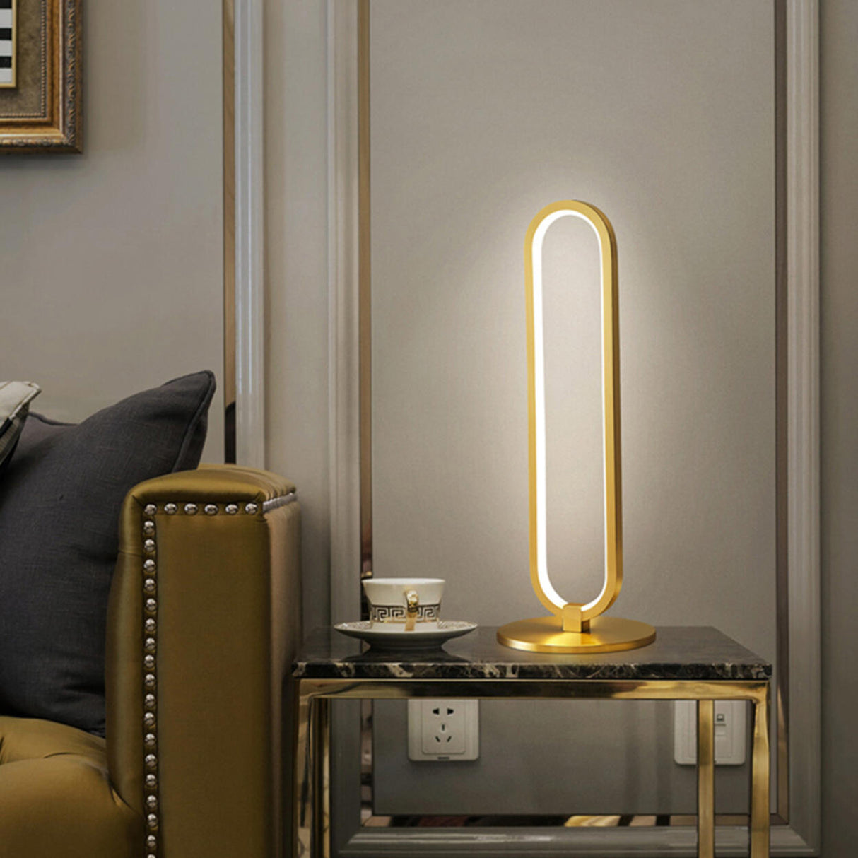 Modern Elegant Oval Geometric Metal LED Table Lamp Image - 4