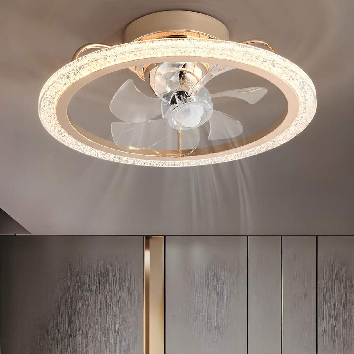 Modern Elegant Ring Crystal Ceiling Fan with LED Light Image - 1