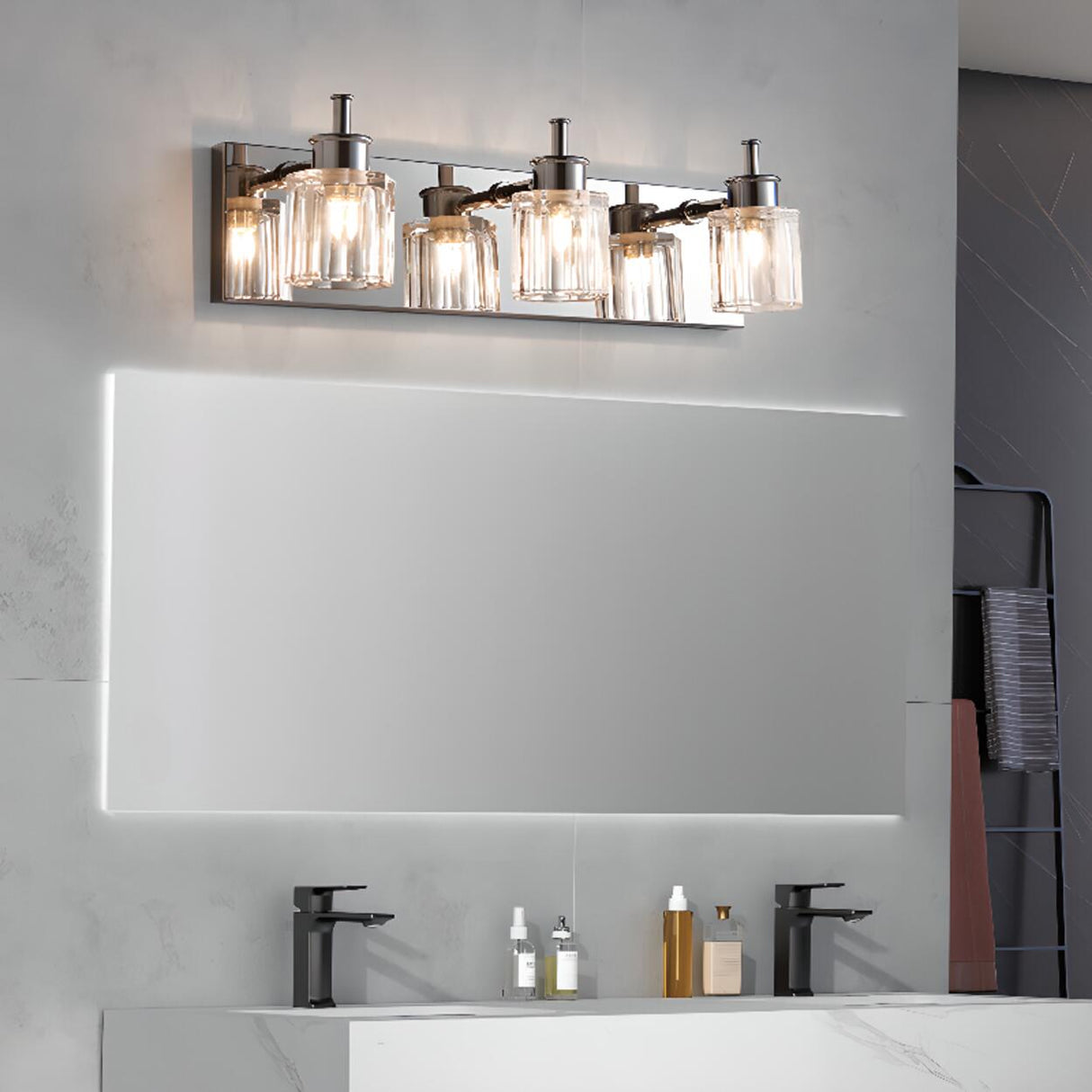 Modern Elegant Sliver 4-Light Vanity Fixture Light Image - 4