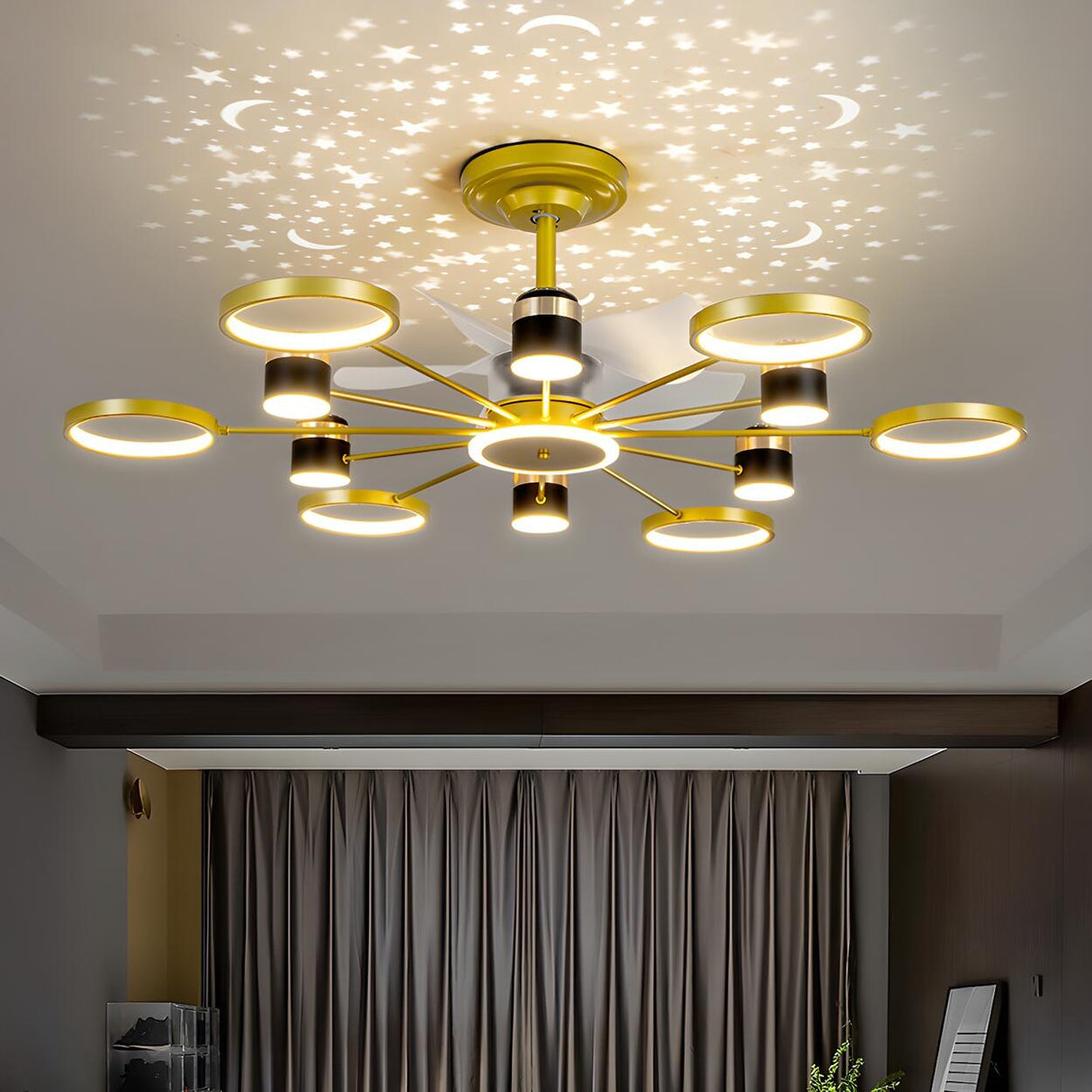 Modern Elegant Starburst Chandelier Fan with Lights Image - 1