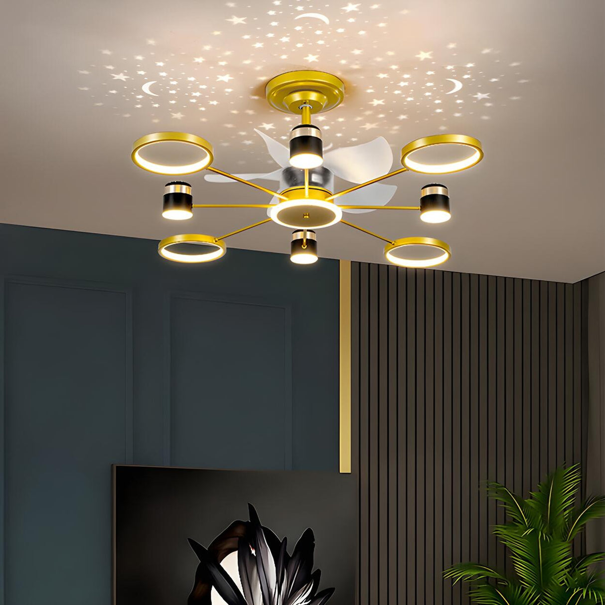 Modern Elegant Starburst Chandelier Fan with Lights Image - 13