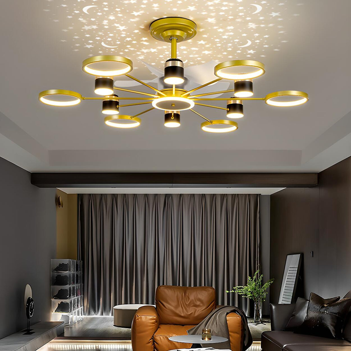 Modern Elegant Starburst Chandelier Fan with Lights Image - 15