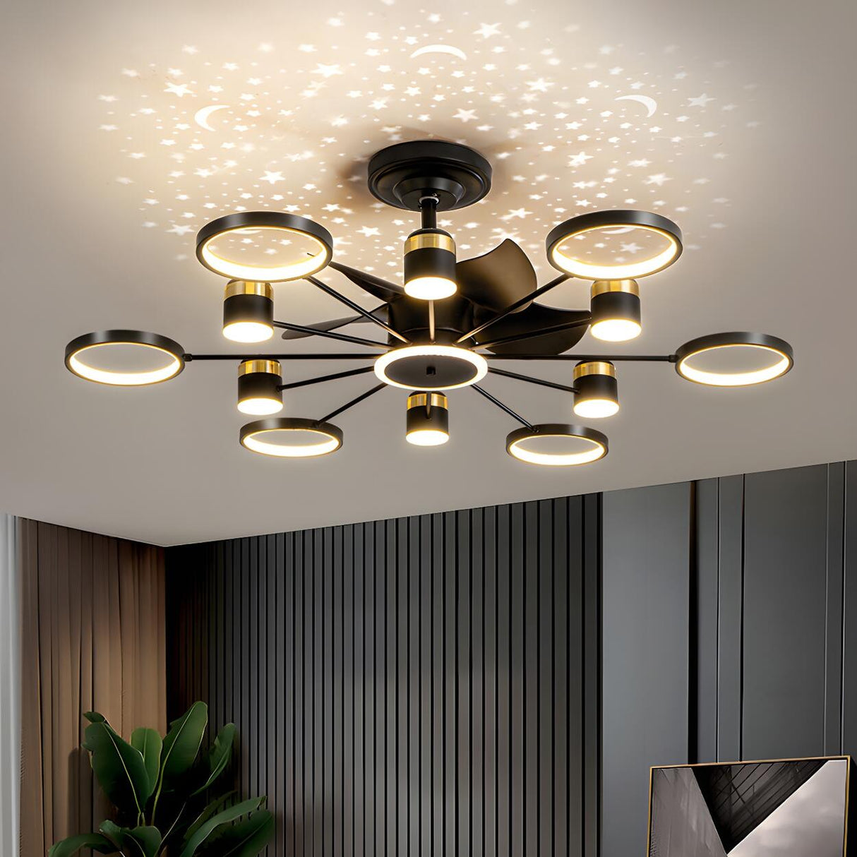 Modern Elegant Starburst Chandelier Fan with Lights Image - 3