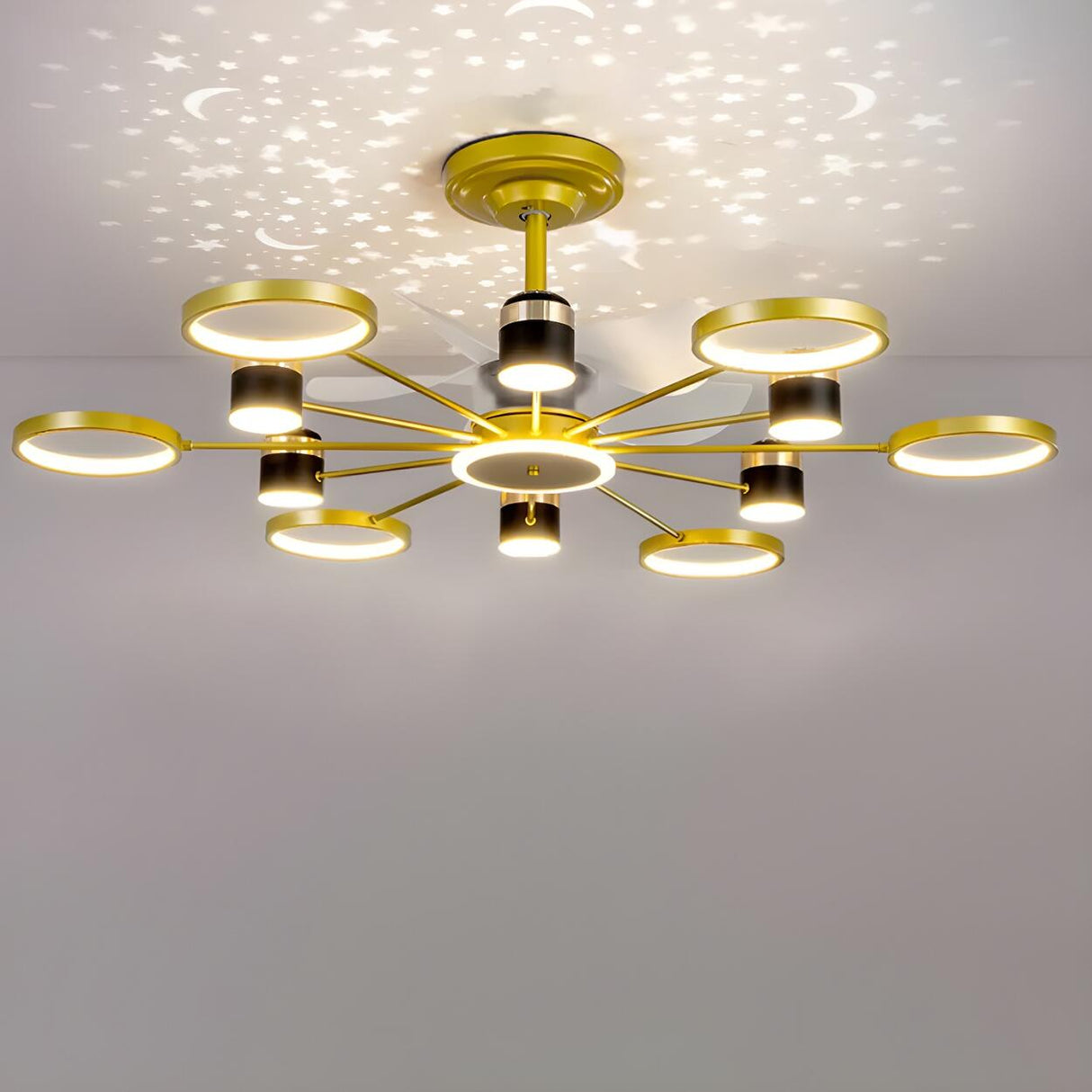 Modern Elegant Starburst Chandelier Fan with Lights Image - 7