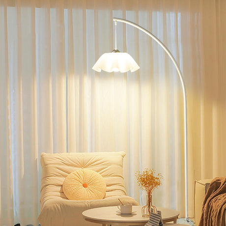 Modern Elegant White Flower Metal Arc Floor Lamp Image - 1