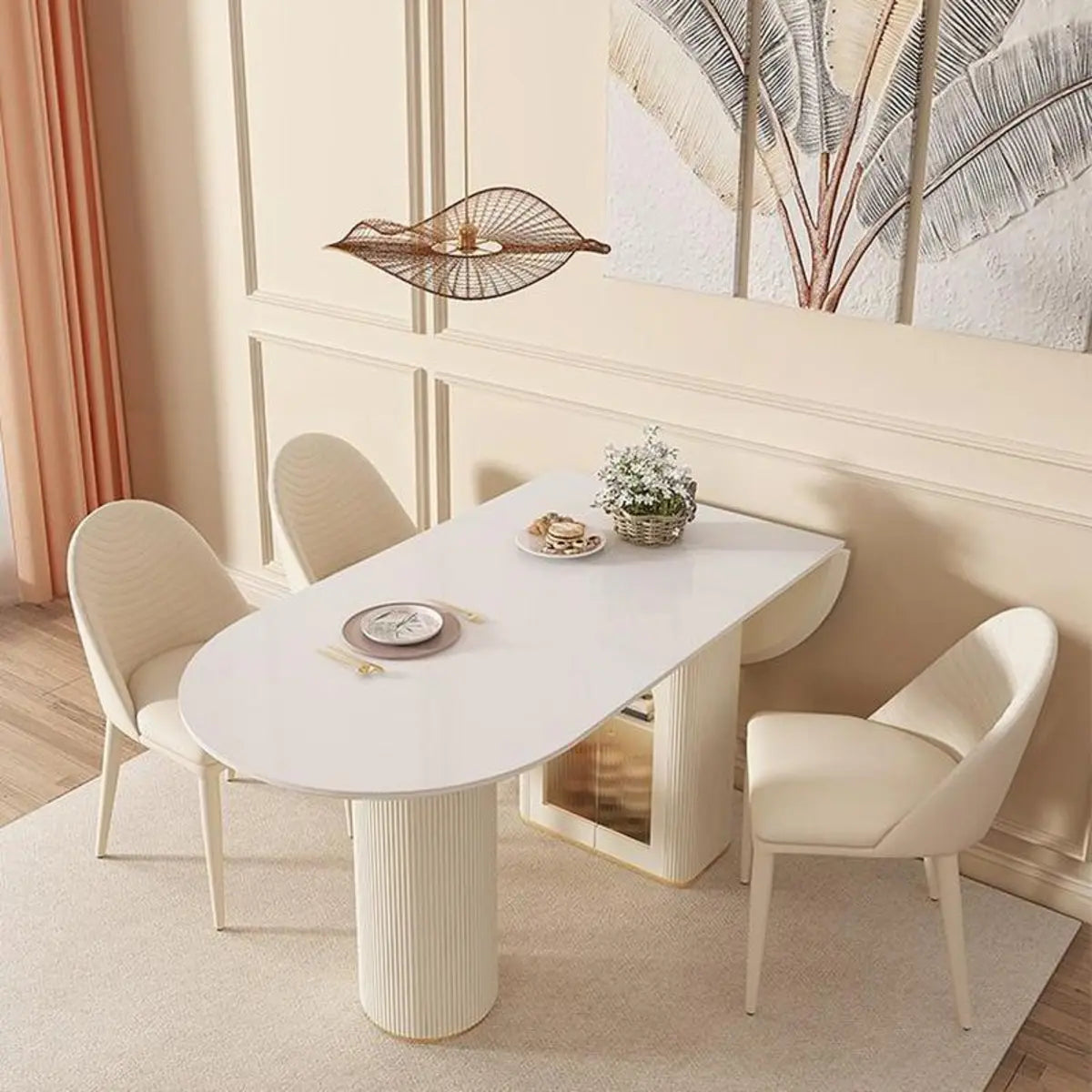 Modern Elegant White Stone Top Extendable Oval Dining Table Image - 1